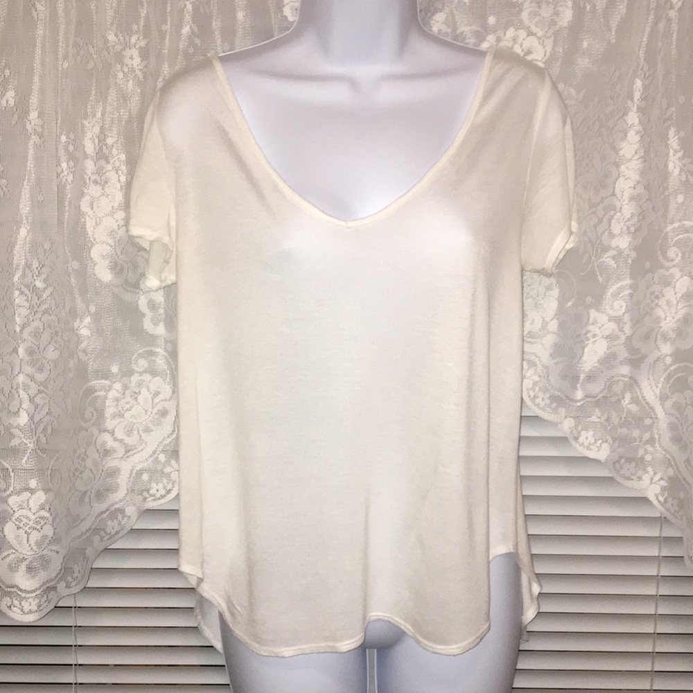 Scoop Neck Open Crisscross Back Short Sleeve Shirt